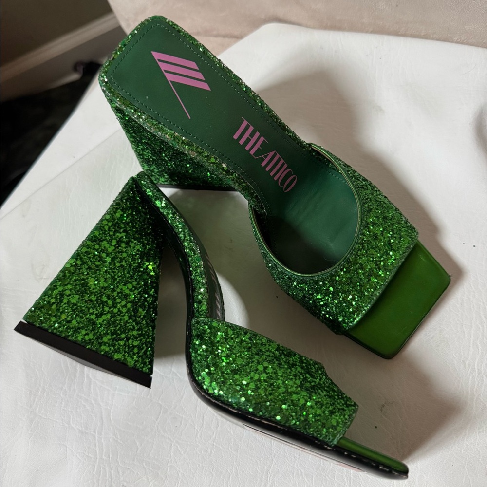 The Attico Emerald Green Glitter Mules